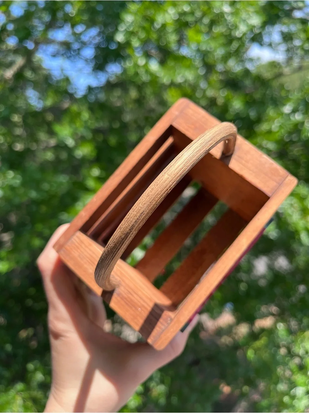 Vtg Handmade Watermelon Wooden Slat Basket Farmhouse Kitchen Home Decor 5”x3”